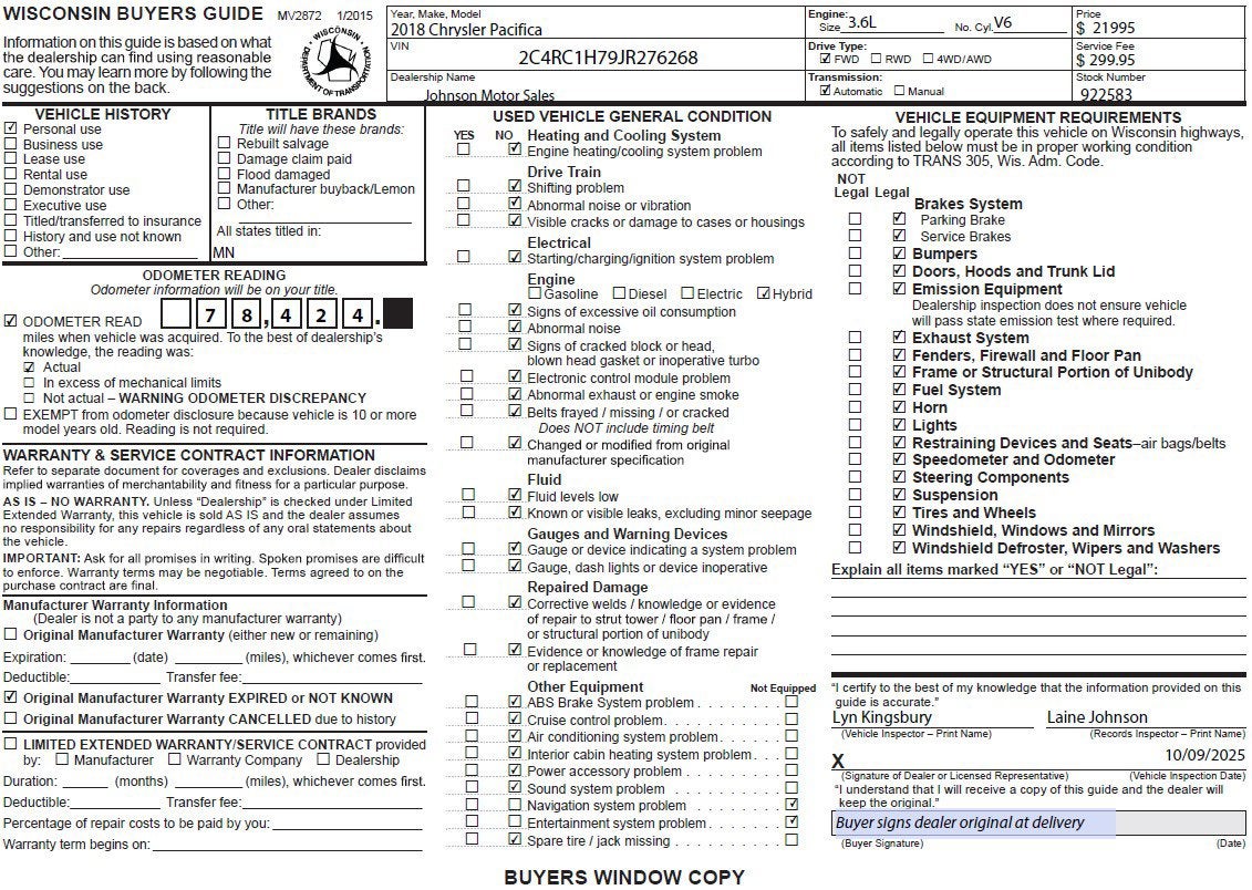 2018 Chrysler Pacifica Hybrid Touring Plus