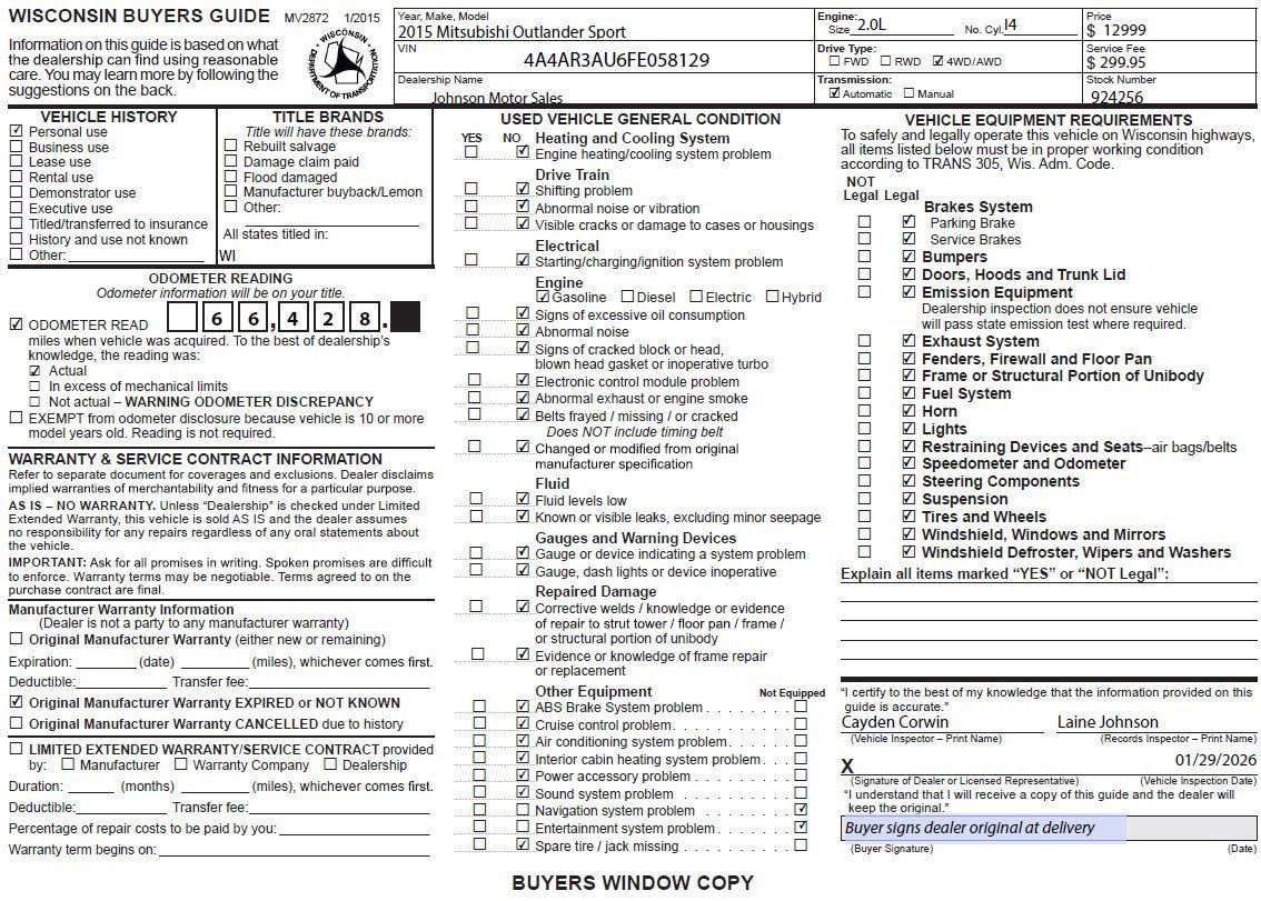 2015 Mitsubishi Outlander Sport ES