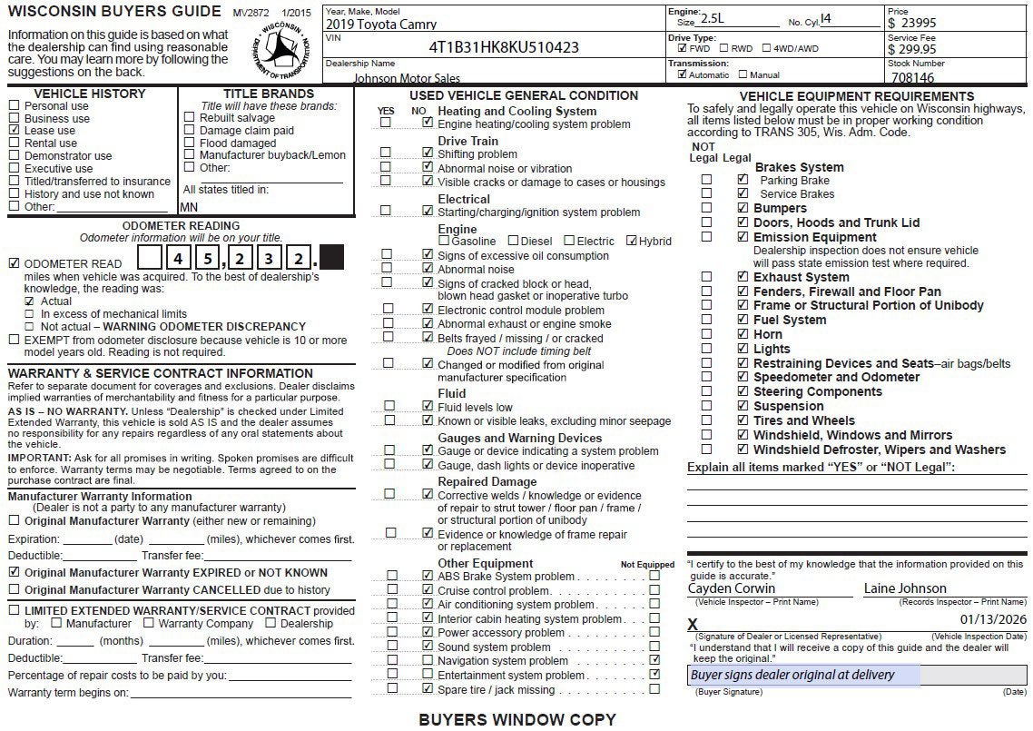 2019 Toyota Camry Hybrid LE