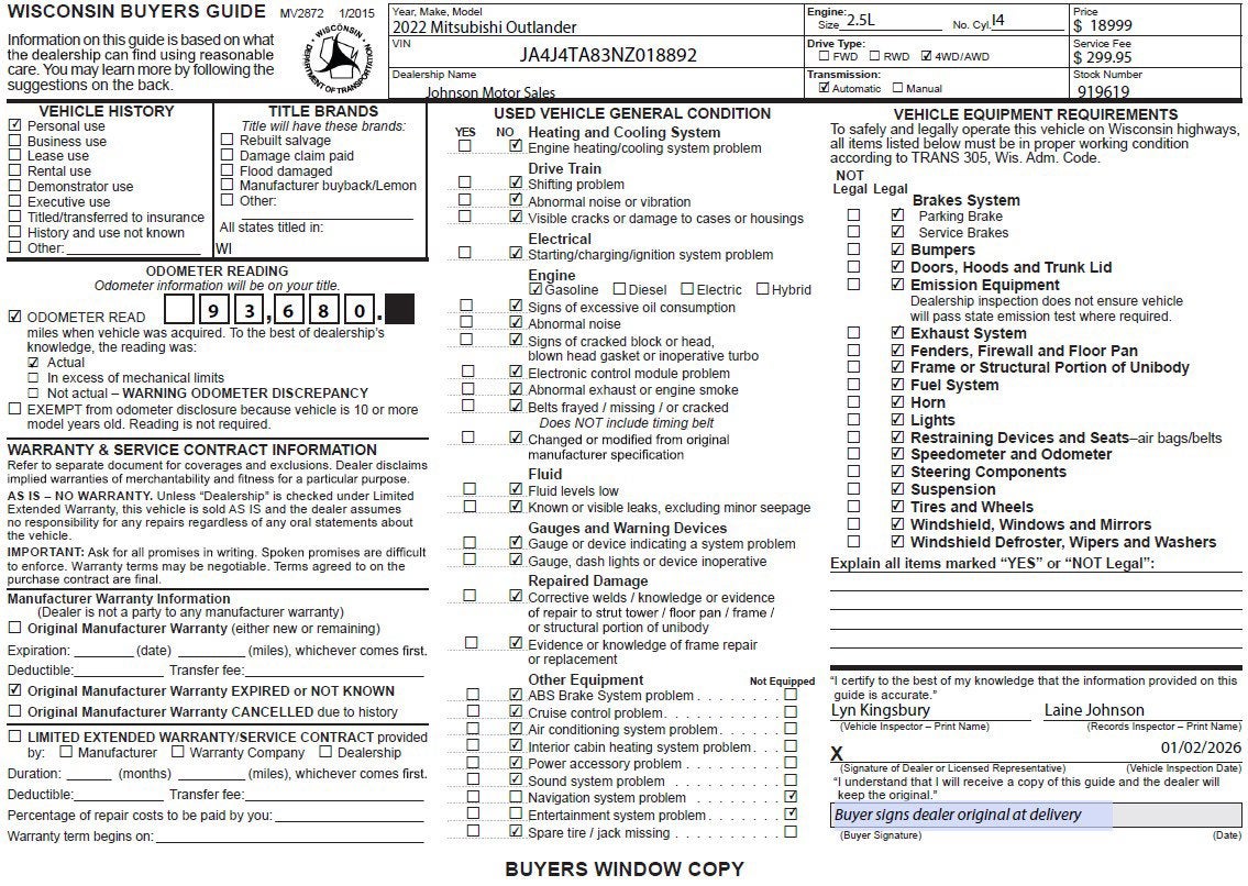 2022 Mitsubishi Outlander ES