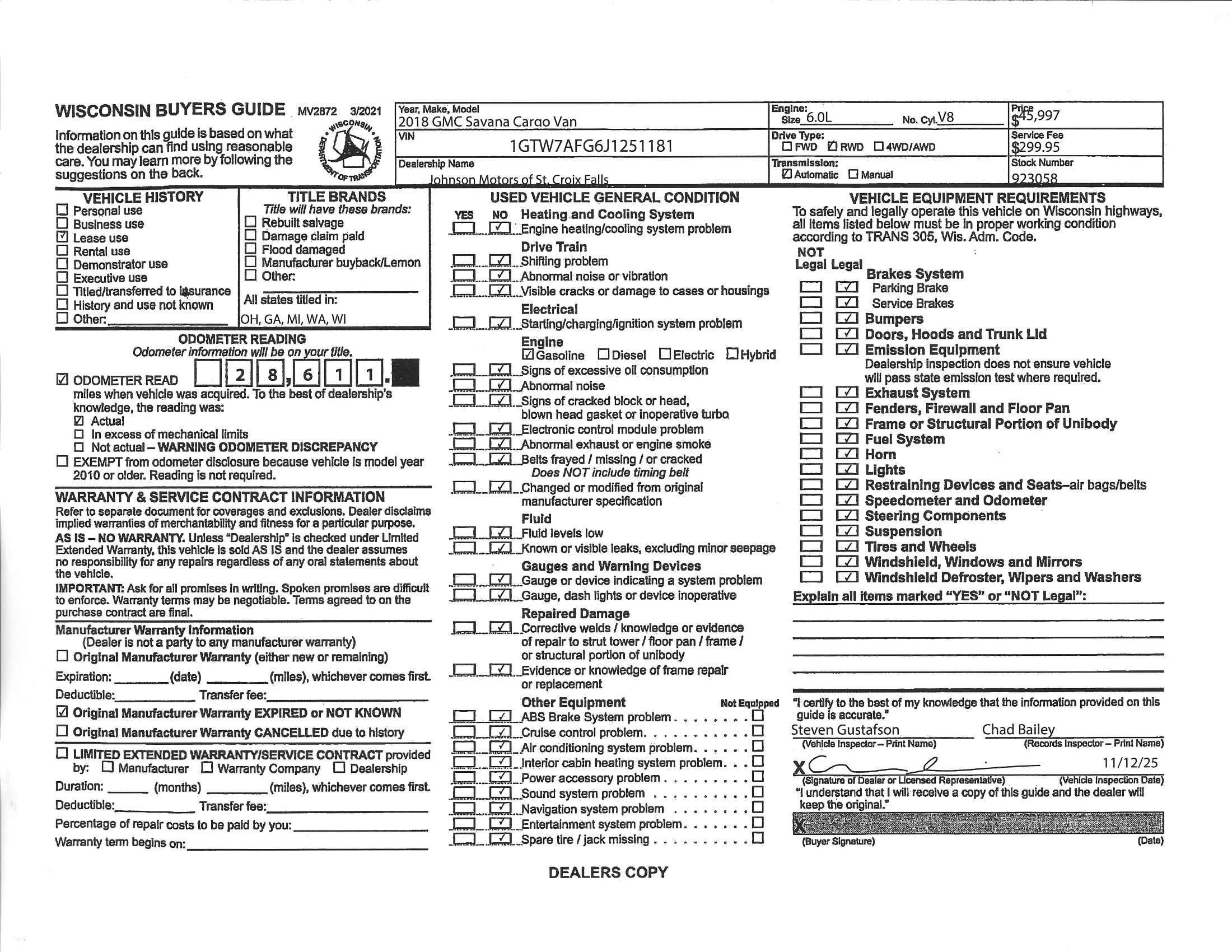 2018 GMC Savana Cargo 2500 Base